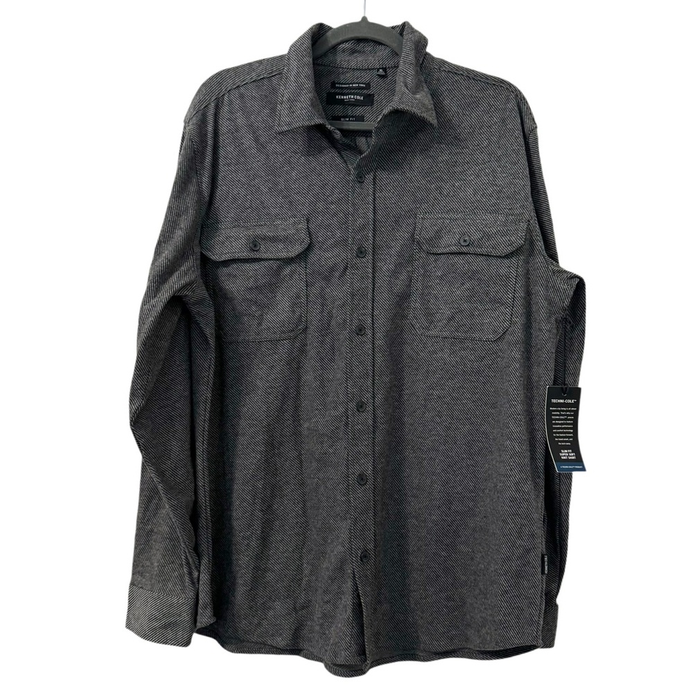 Kenneth Cole NY Knit Charcoal Slim Fit Long Sleeve Shirt XL Classic KG9E79CHA